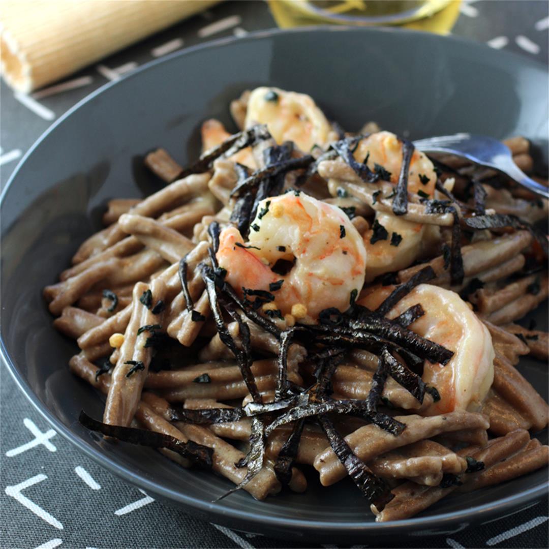 Creamy Miso Shrimp Pasta Made with A New High-Protein Noodle
