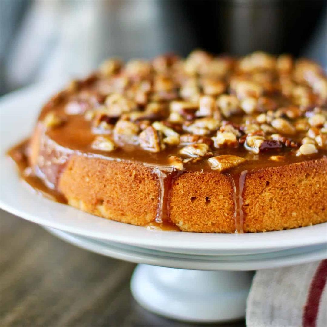 Rum Cake with Glazed Pecan Topping