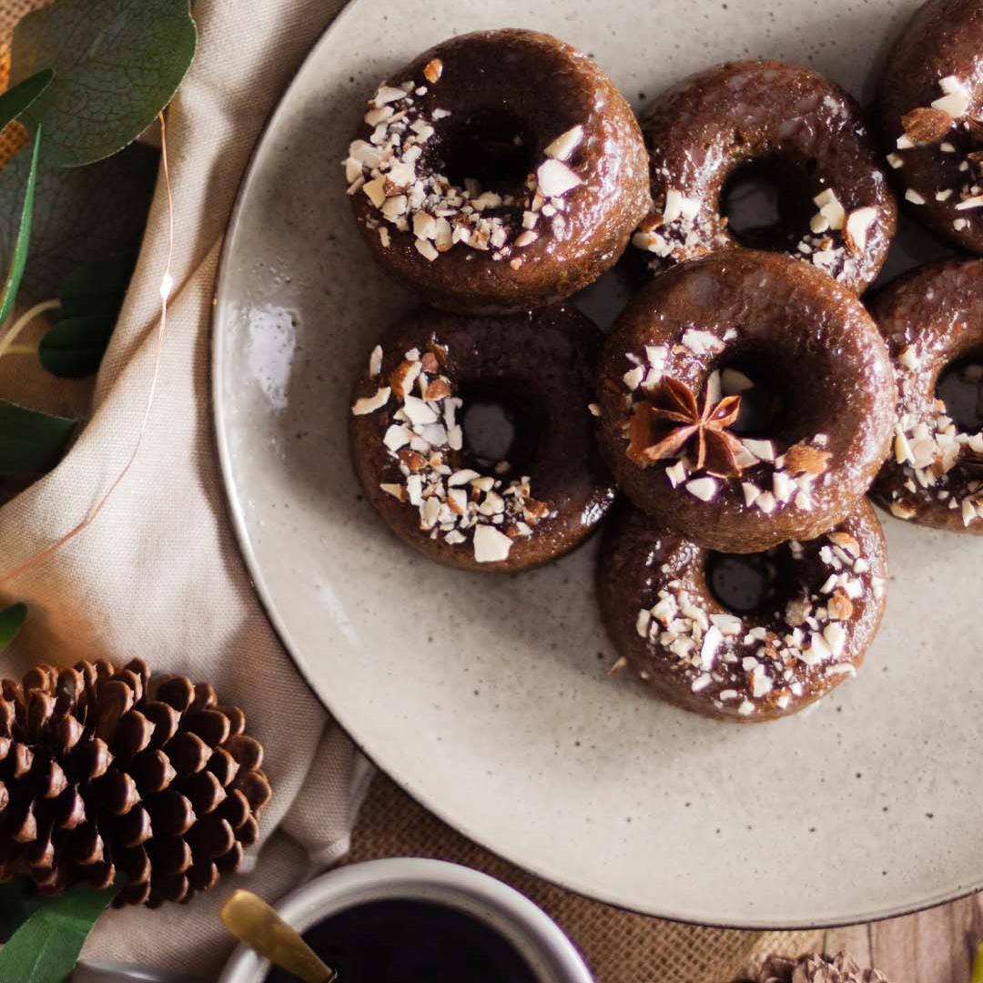 Gingerbread Donuts with Spiced Eggnog Glaze