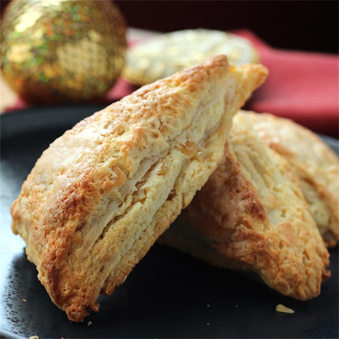 Panettone scones with almond paste and candied orange peel