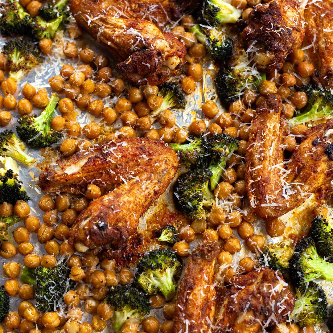 Sheet-Pan Chicken with Broccoli, Chickpeas, and Parmesan