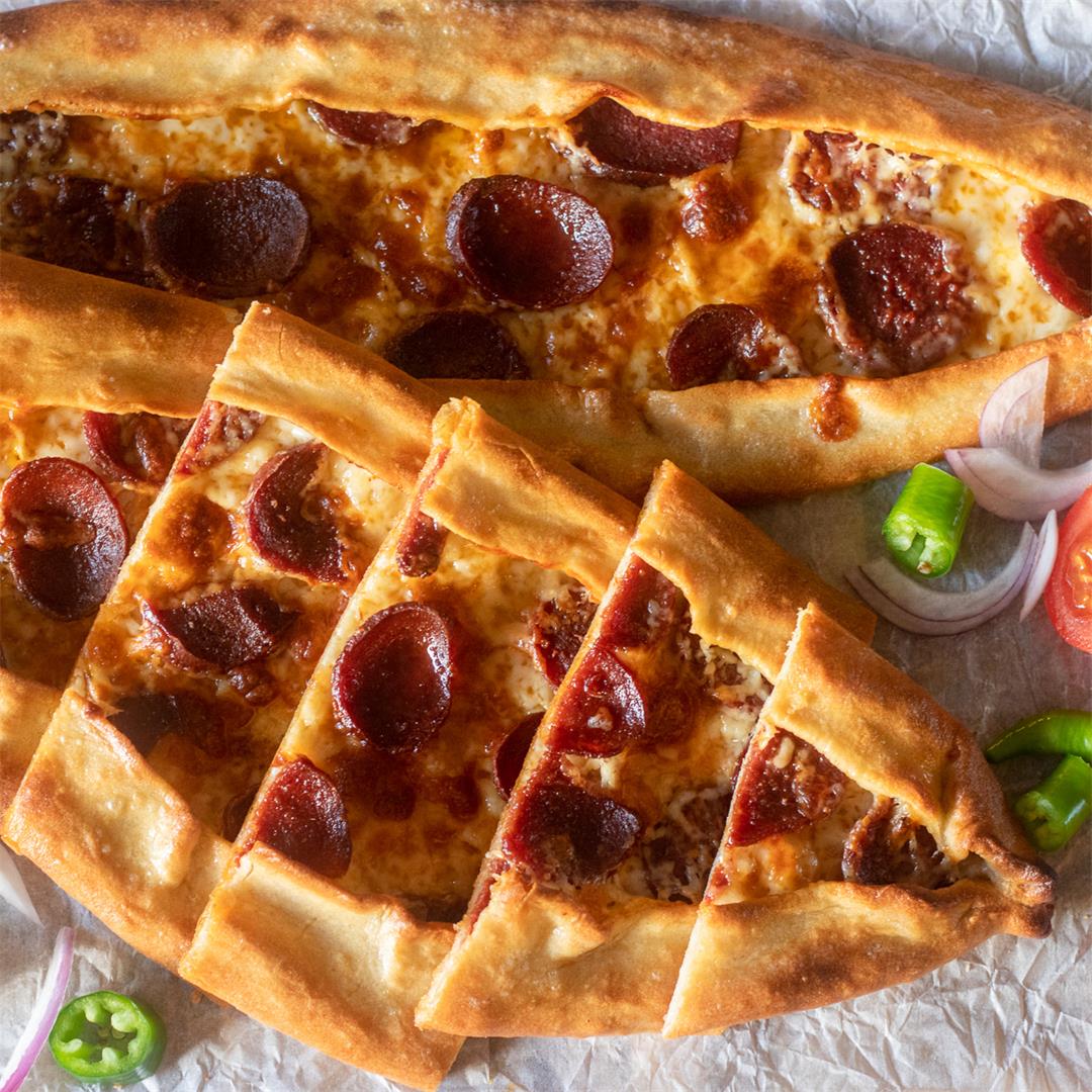 Sucuklu Pide (Turkish Pide with Spicy Sausage)