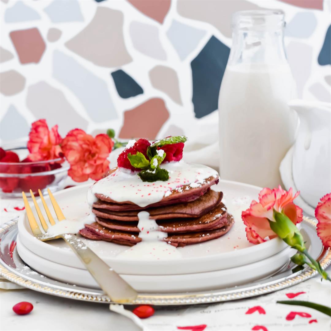 Healthy Red Velvet Protein Pancakes