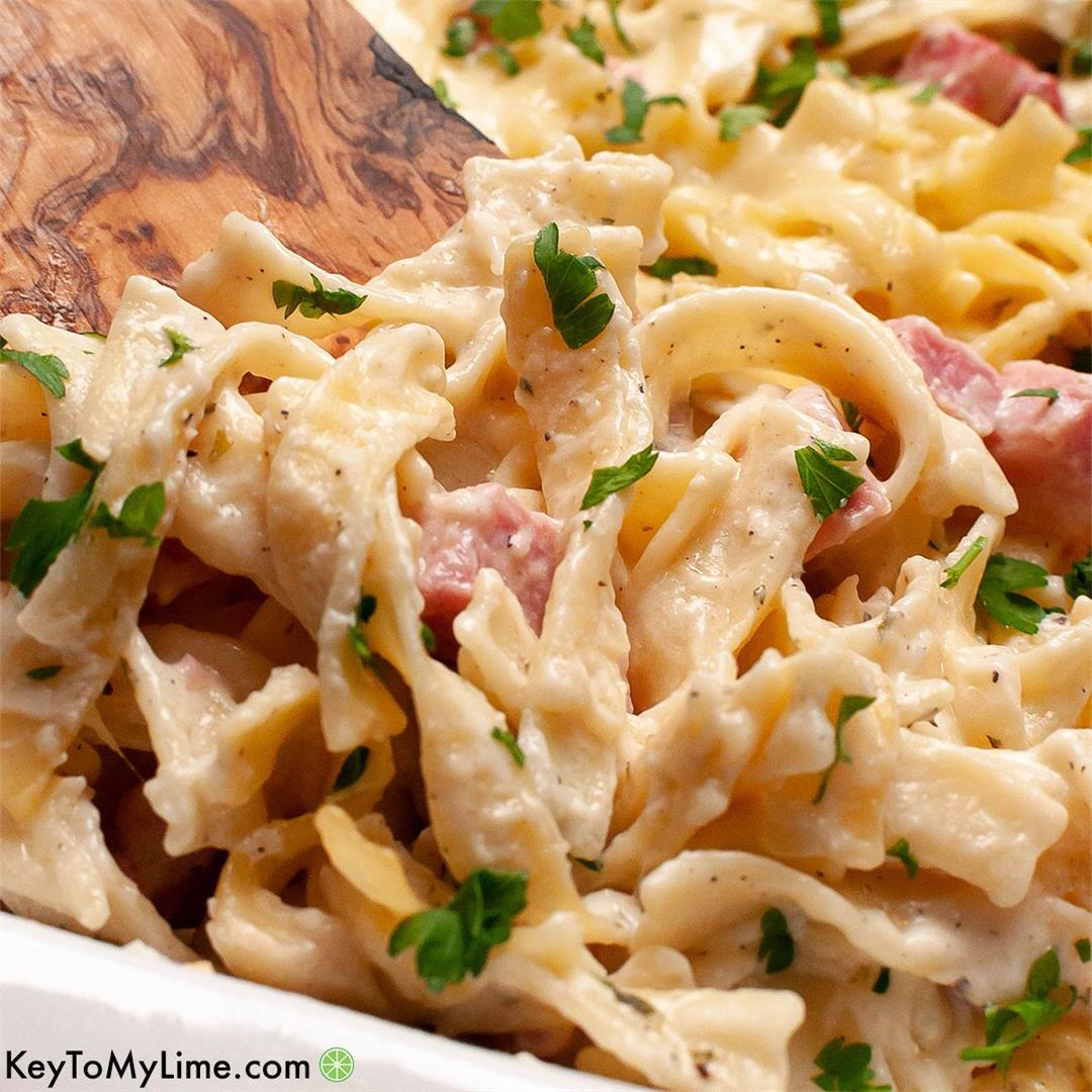 Cheesy Ham and Noodle Casserole with Leftover Ham