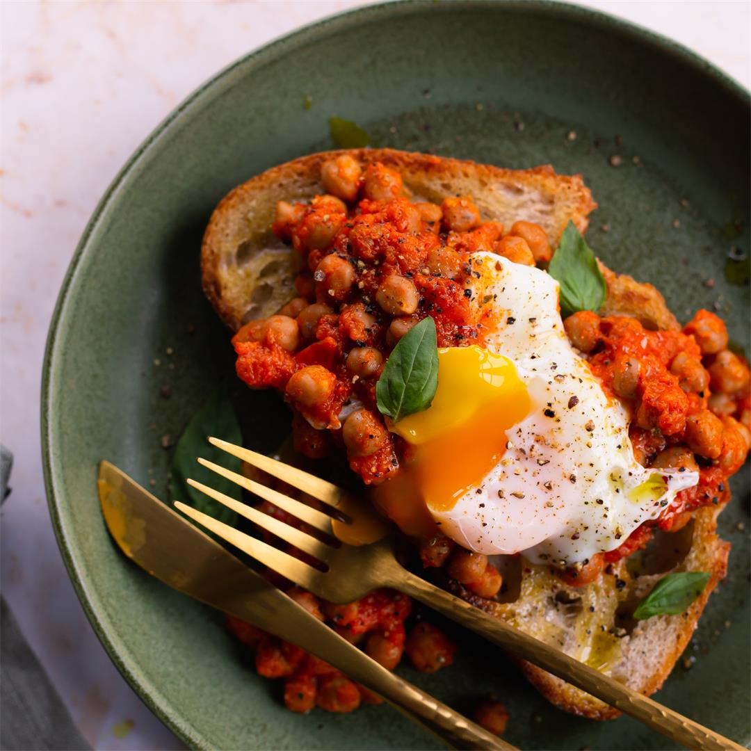 Slow-Cooked Chickpeas on Toast with Poached Egg