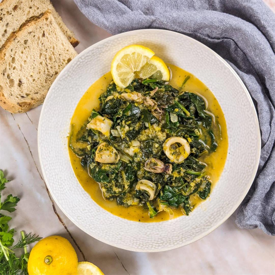 Mediterranean Squid Stew With Spinach Recipe