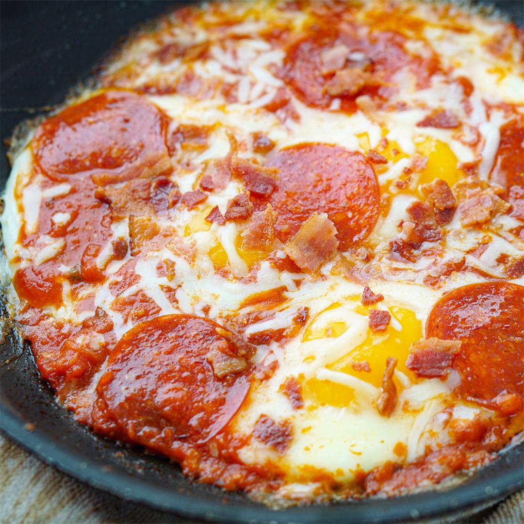 Keto Pizza Eggs with Pepperoni and Bacon