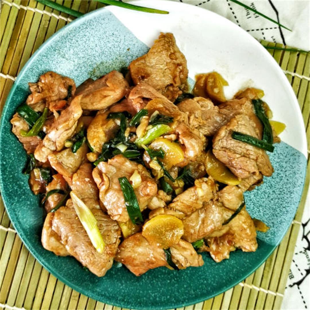 Pork stir-fry with ginger- quick and easy Cantonese recipe