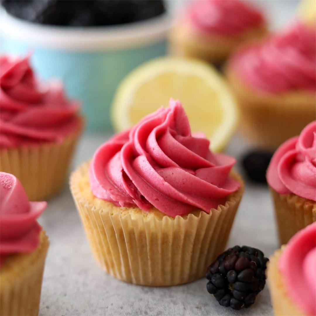 Lemon Cupcakes with Blackberry Frosting