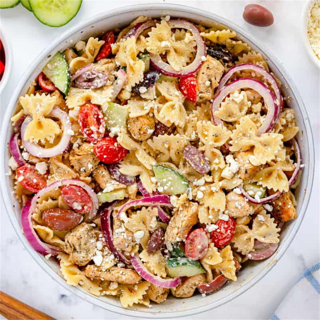 Greek Pasta Salad Recipe (with Chicken)