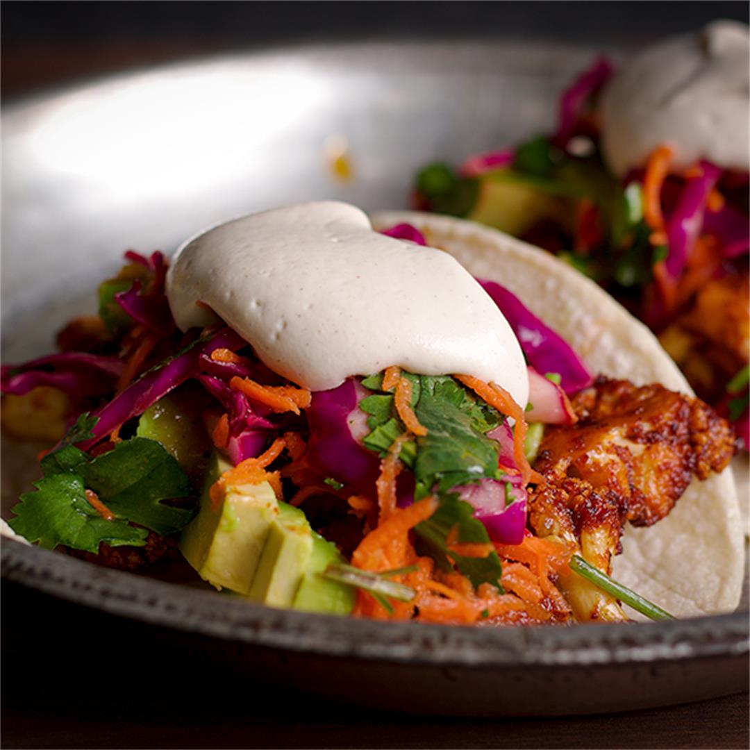 Tequila Lime Vegan Cauliflower Tacos with Cabbage Slaw