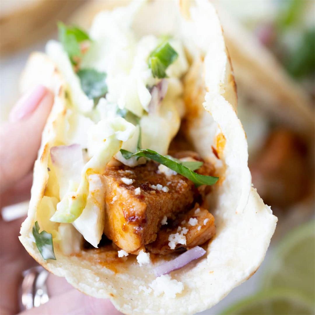 Honey Chipotle Chicken Tacos with Cilantro Lime Slaw