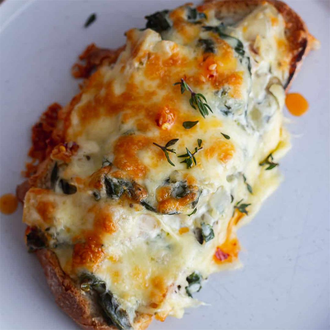 Spinach Artichoke Toasts with Cheddar