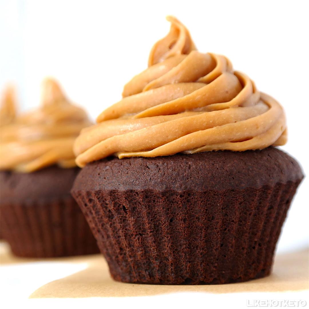 Keto Peanut Butter & Chocolate Protein Cupcakes