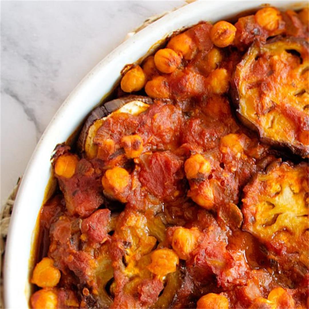 Mediterranean Eggplant Casserole with Chickpeas and Tomato