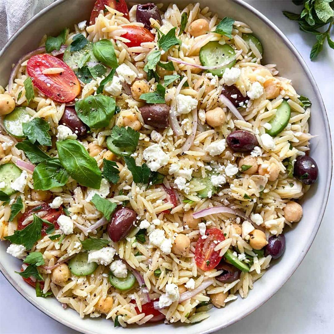 Greek Orzo Salad with Feta and Chickpeas