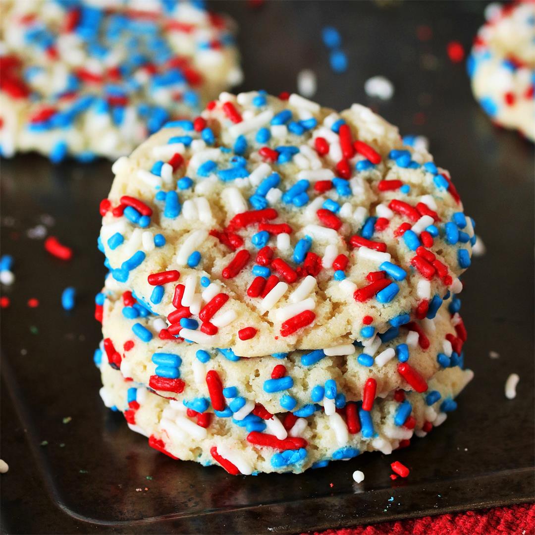 Red White & Blue 4th of July Sprinkle Sugar Cookies