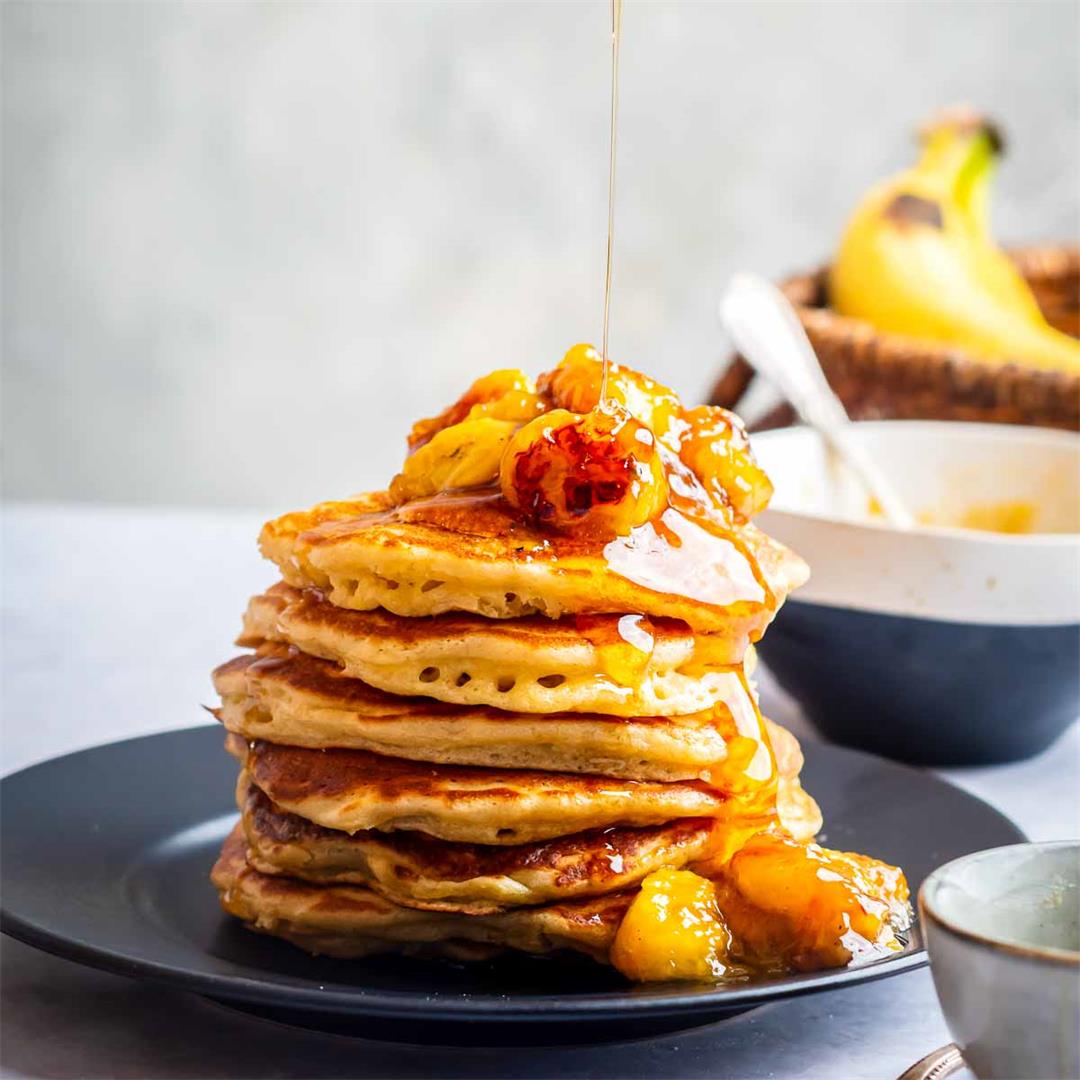 The Best Buttermilk Pancakes with Caramelized Bananas Recipe