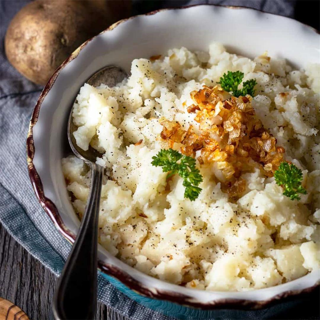 Dairy-Free Mashed Potatoes with Caramelized Onions