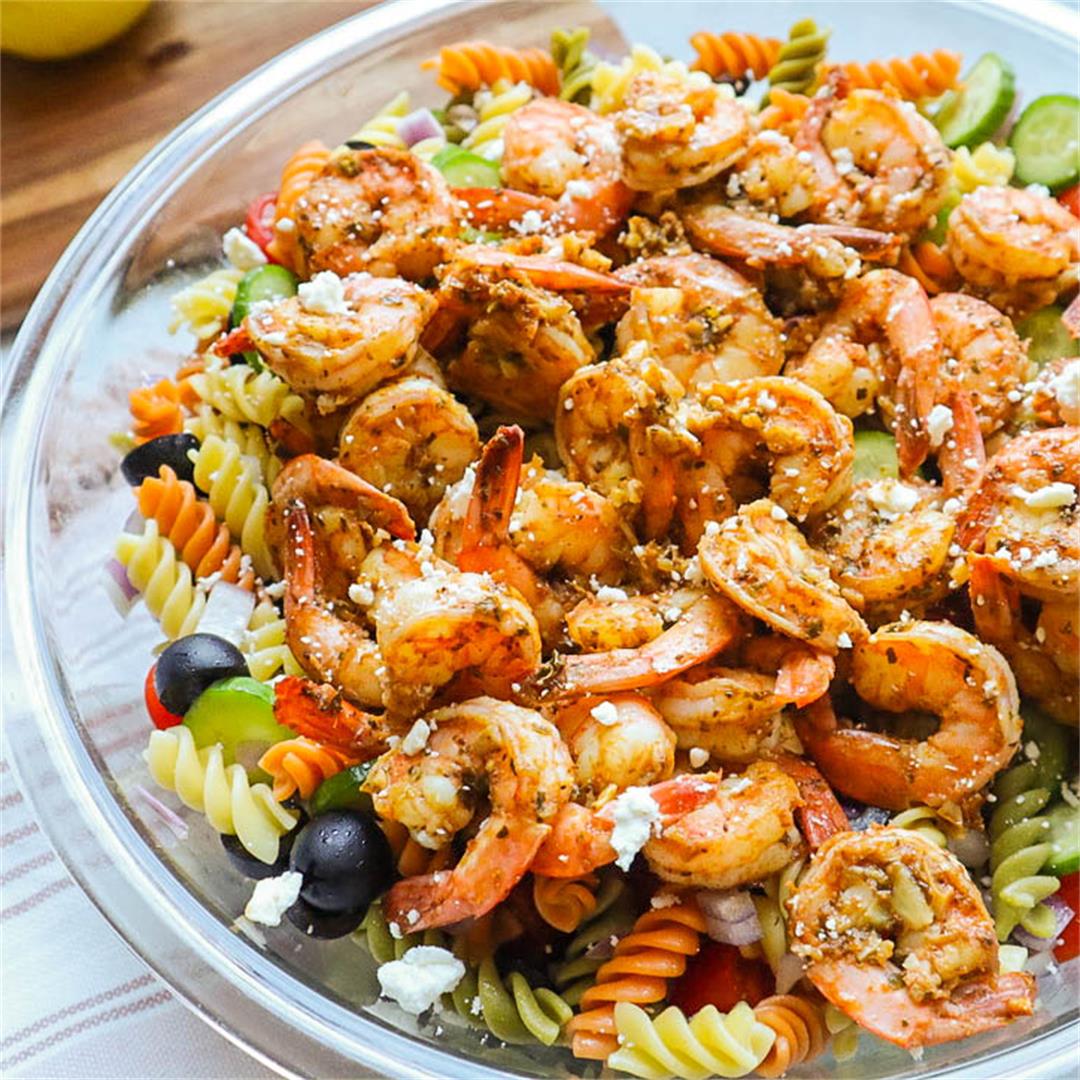 Healthy Shrimp Pesto Pasta Salad