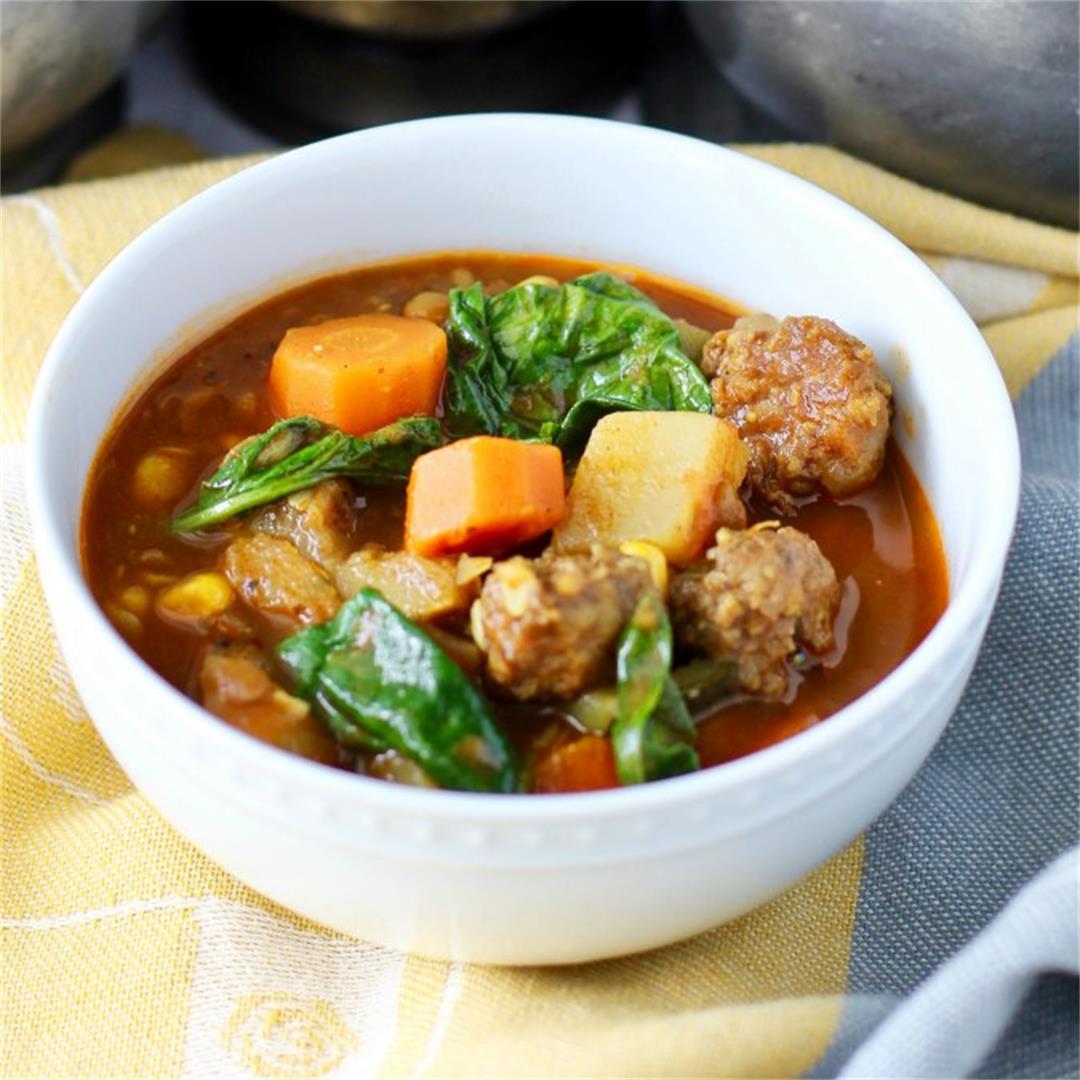 Summer Vegetable Soup with Sausage and Lentils