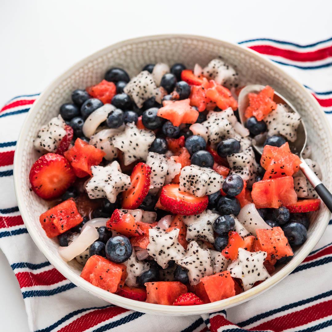 Red White and Blue Fruit Salad with Dressing
