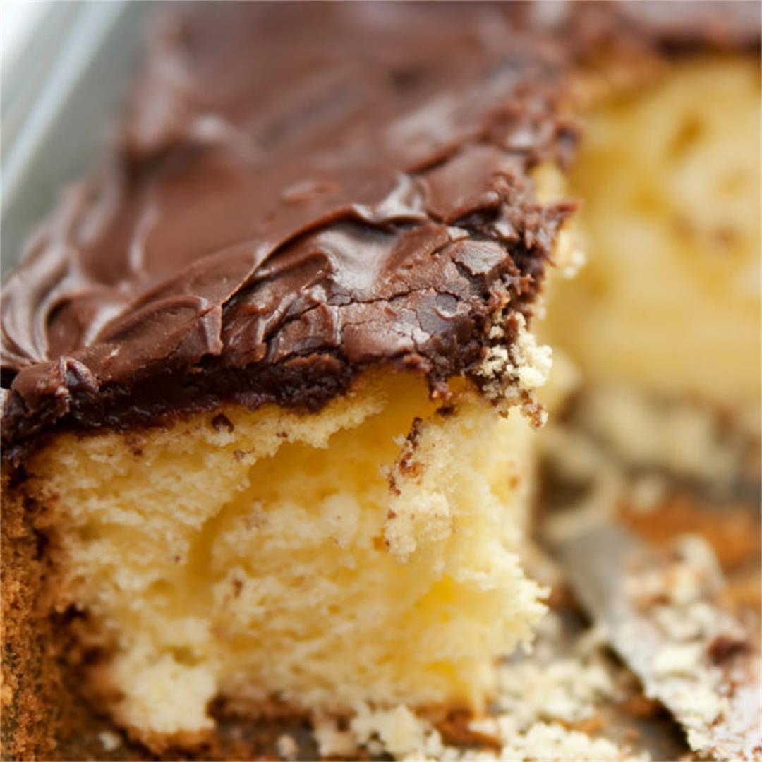 Vanilla Sheet Cake with Malted-Chocolate Frosting