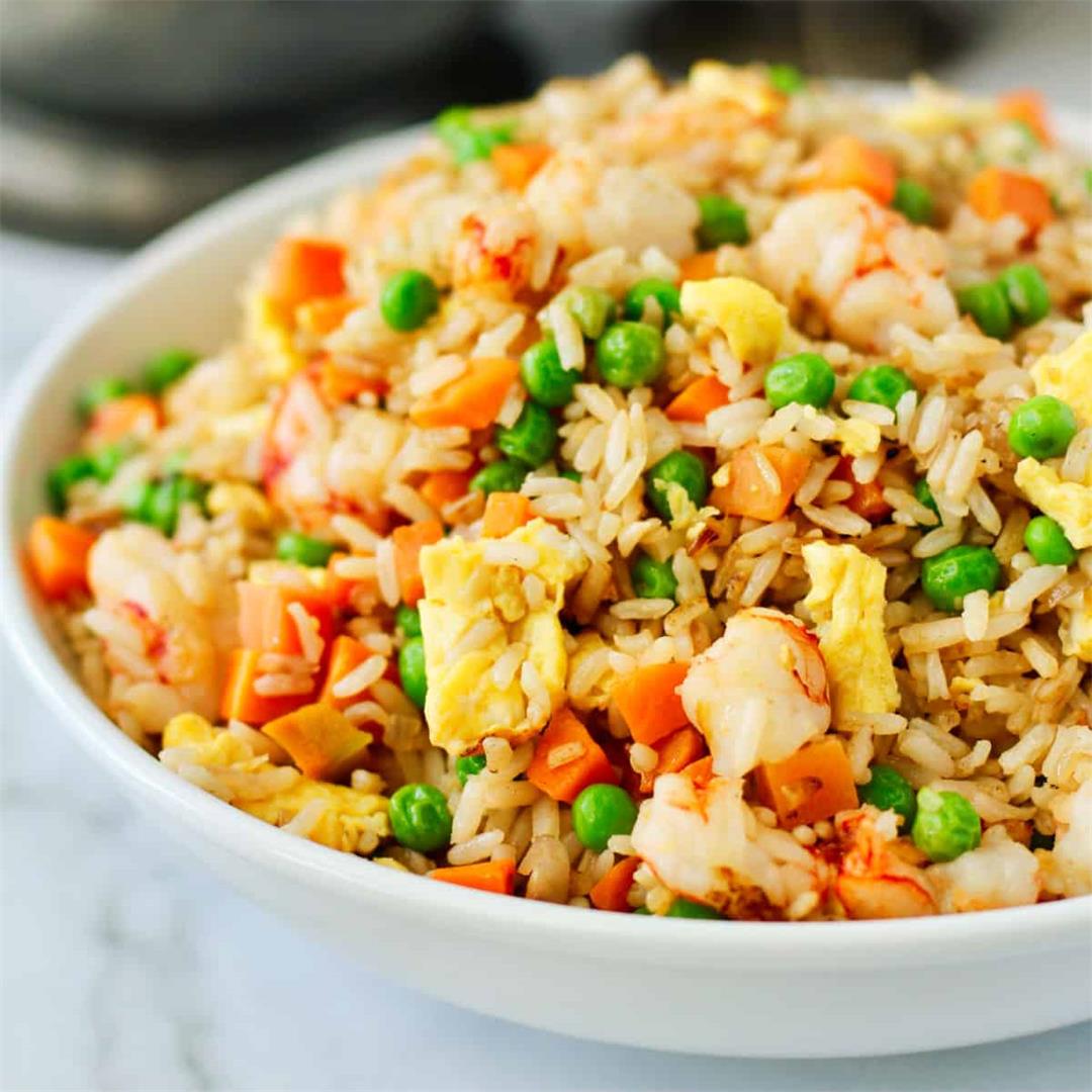 Quick Shrimp Fried Rice with Peas and Carrots (Better than Take