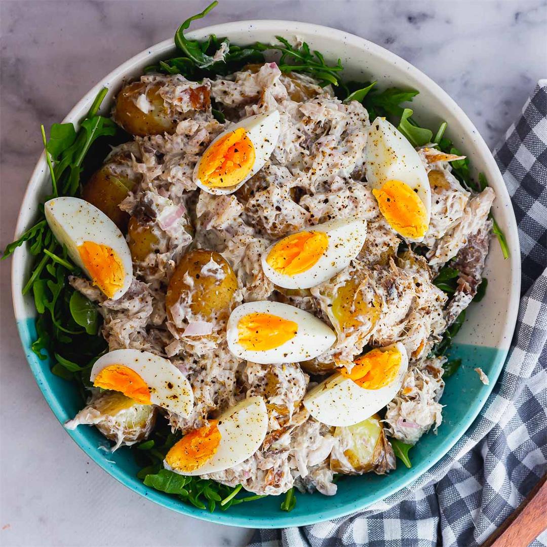 mackerel potato salad with soft boiled eggs