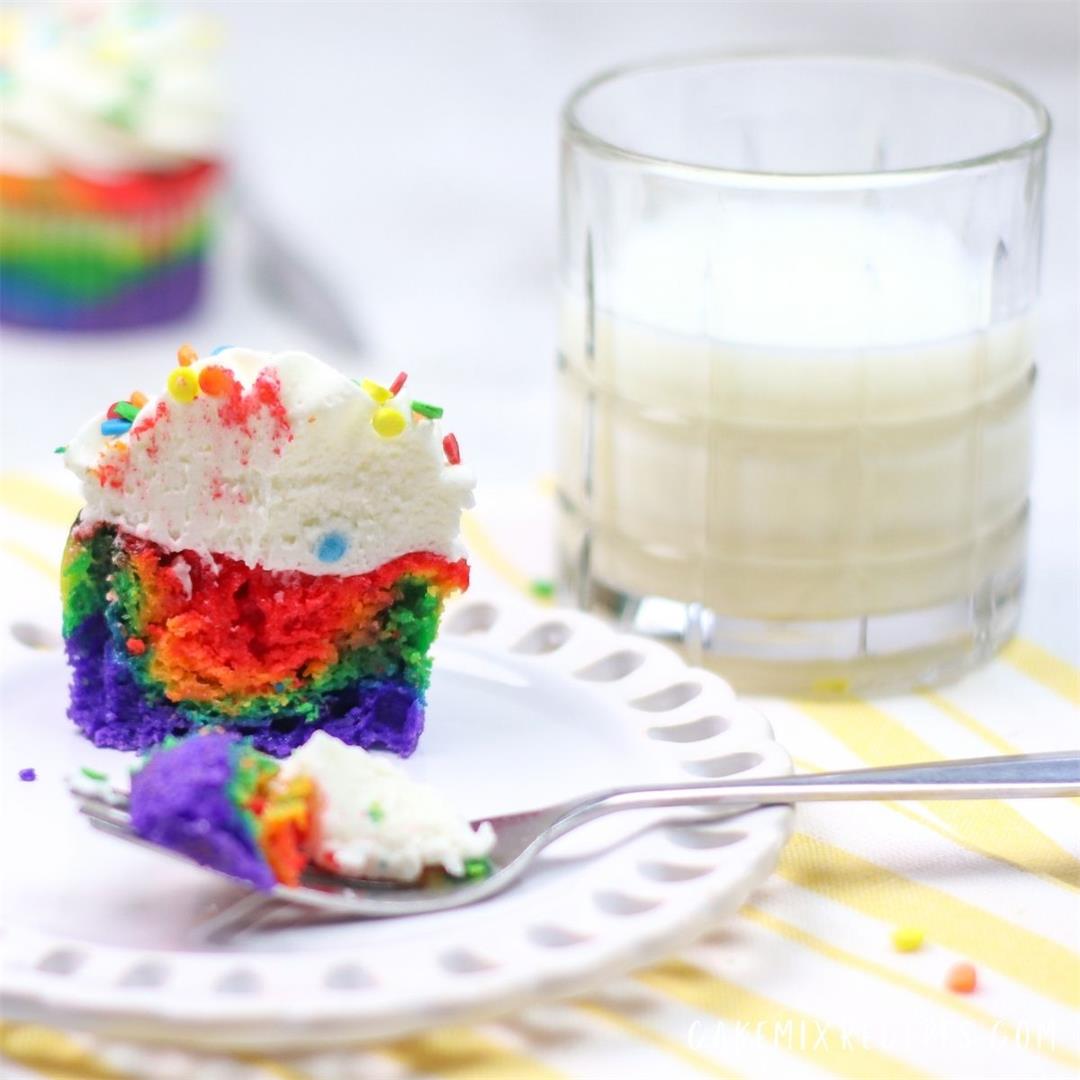 Rainbow Colorful Cupcakes - Cake Mix Recipes