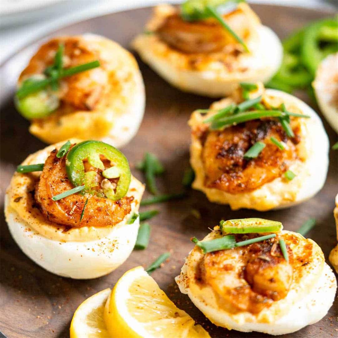 Cajun Shrimp Deviled Eggs- Party Appetizer Recipe