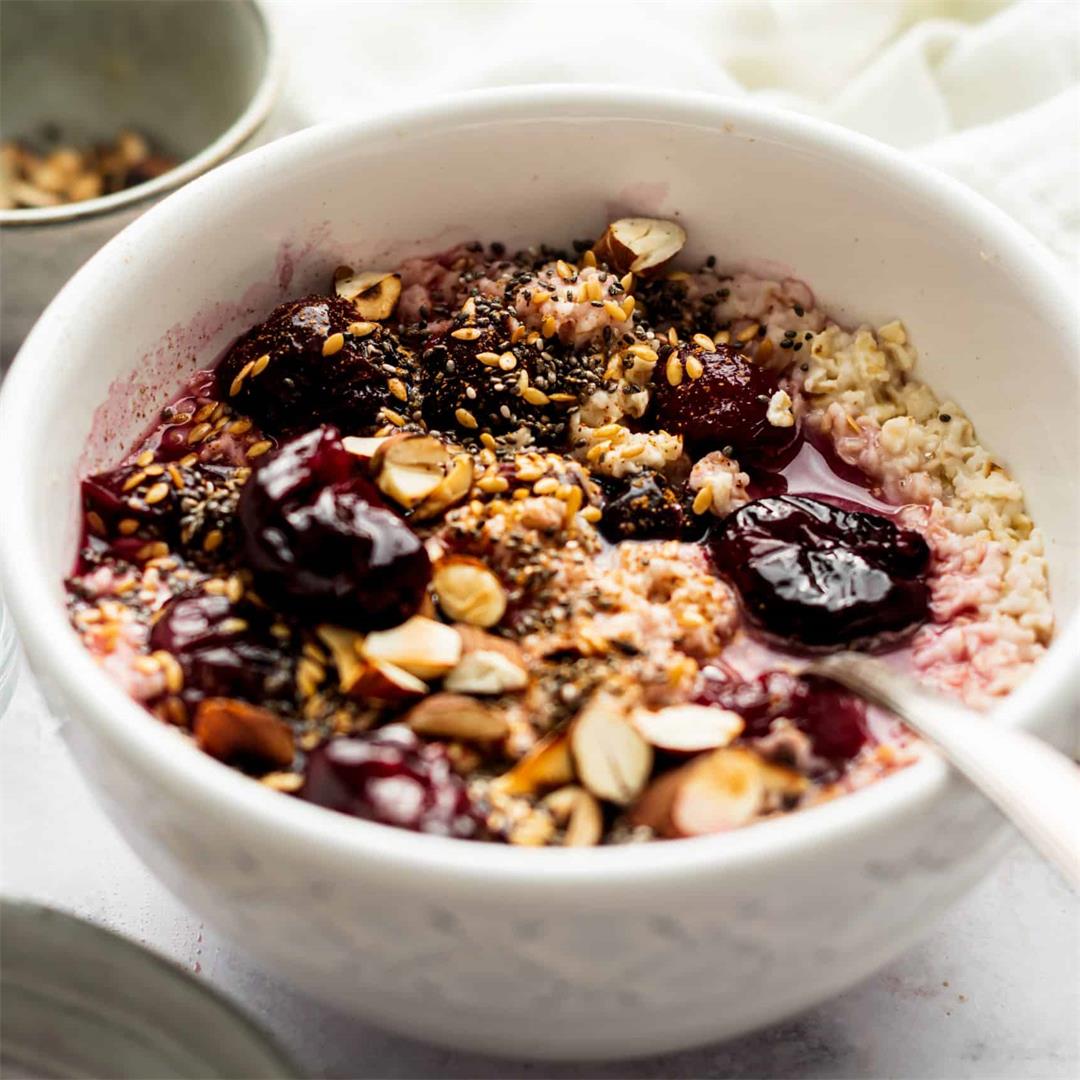 Microwave Cherry Oatmeal with Almonds