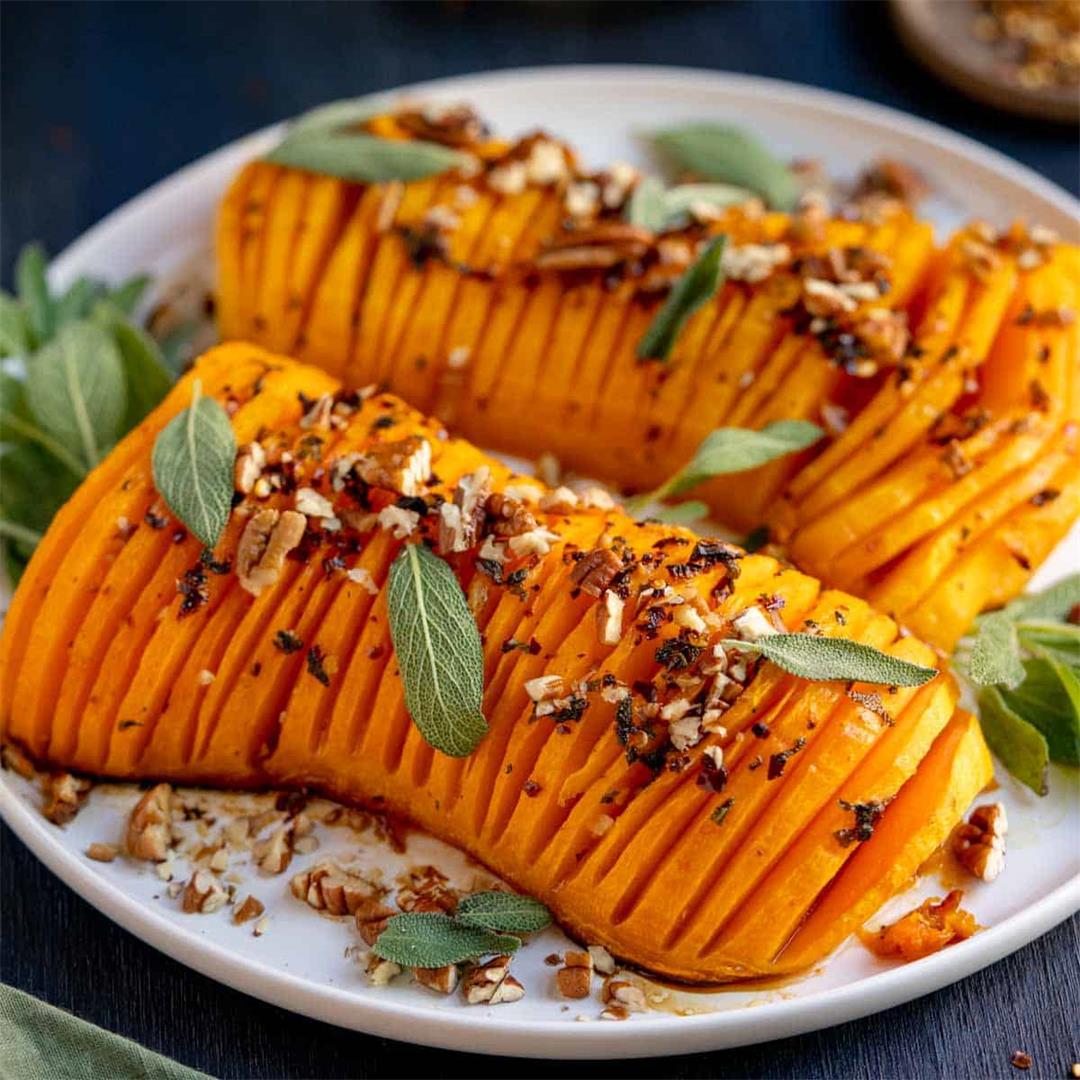 Sweet and Spicy Hasselback Butternut Squash- Roasted Butternut