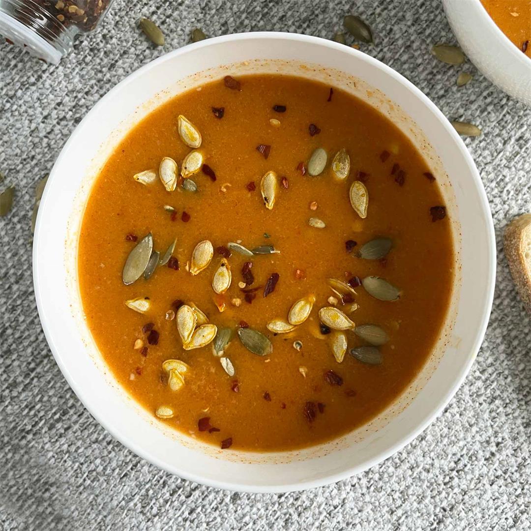 Vegan Roasted Butternut Squash Soup with Corn