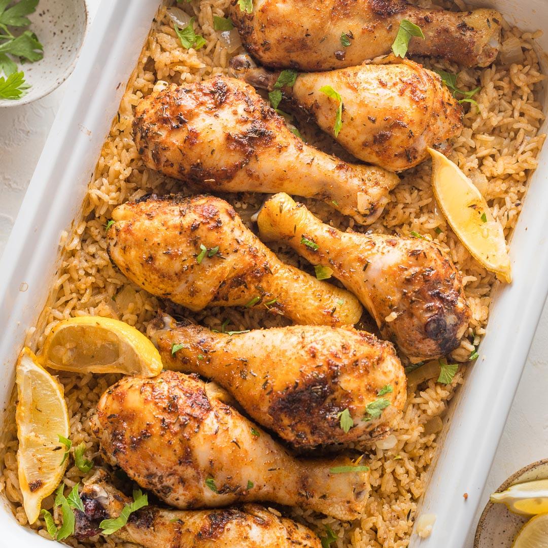 Baked Chicken Legs and Rice