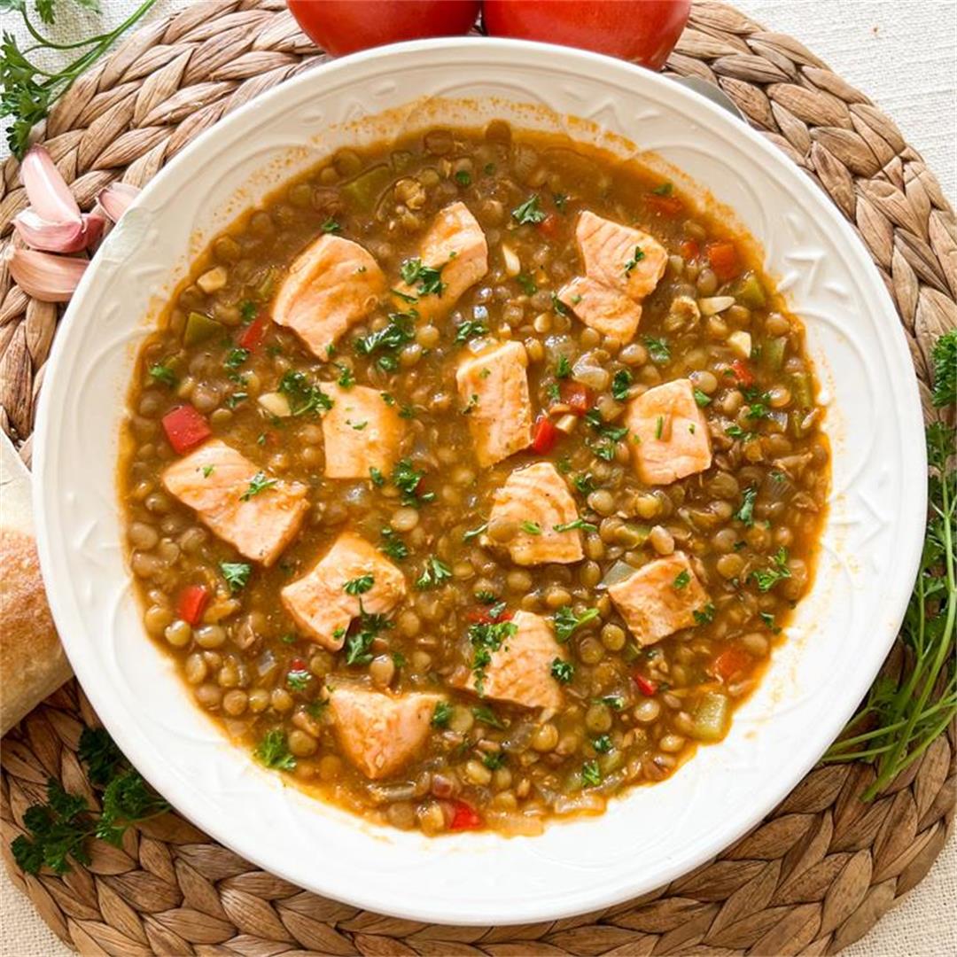 Classic Spanish Lentils with Salmon | QUICK & EASY Hearty Stew