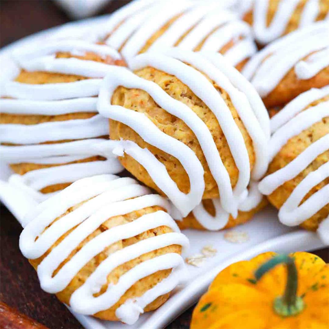 Pumpkin Oatmeal Cookies with Maple Glaze