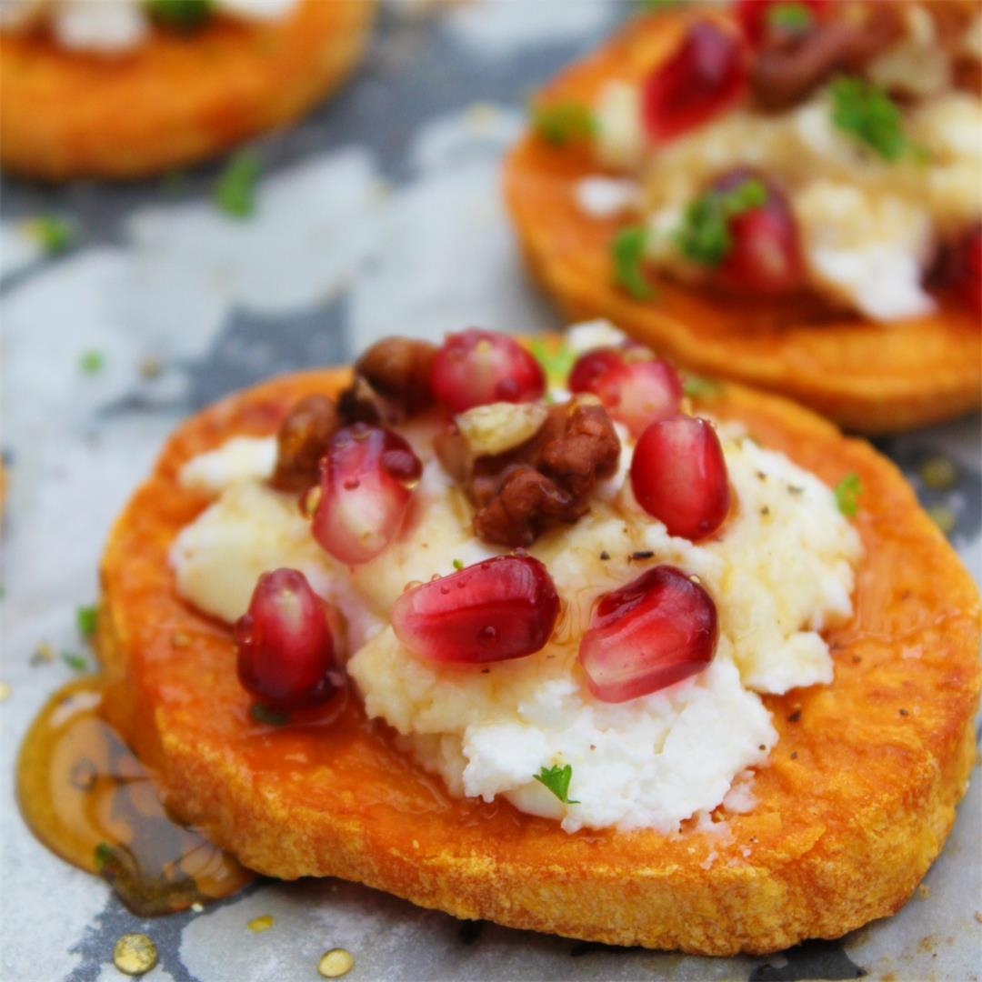 Sweet Potato Rounds with Ricotta and Toasted Pecans