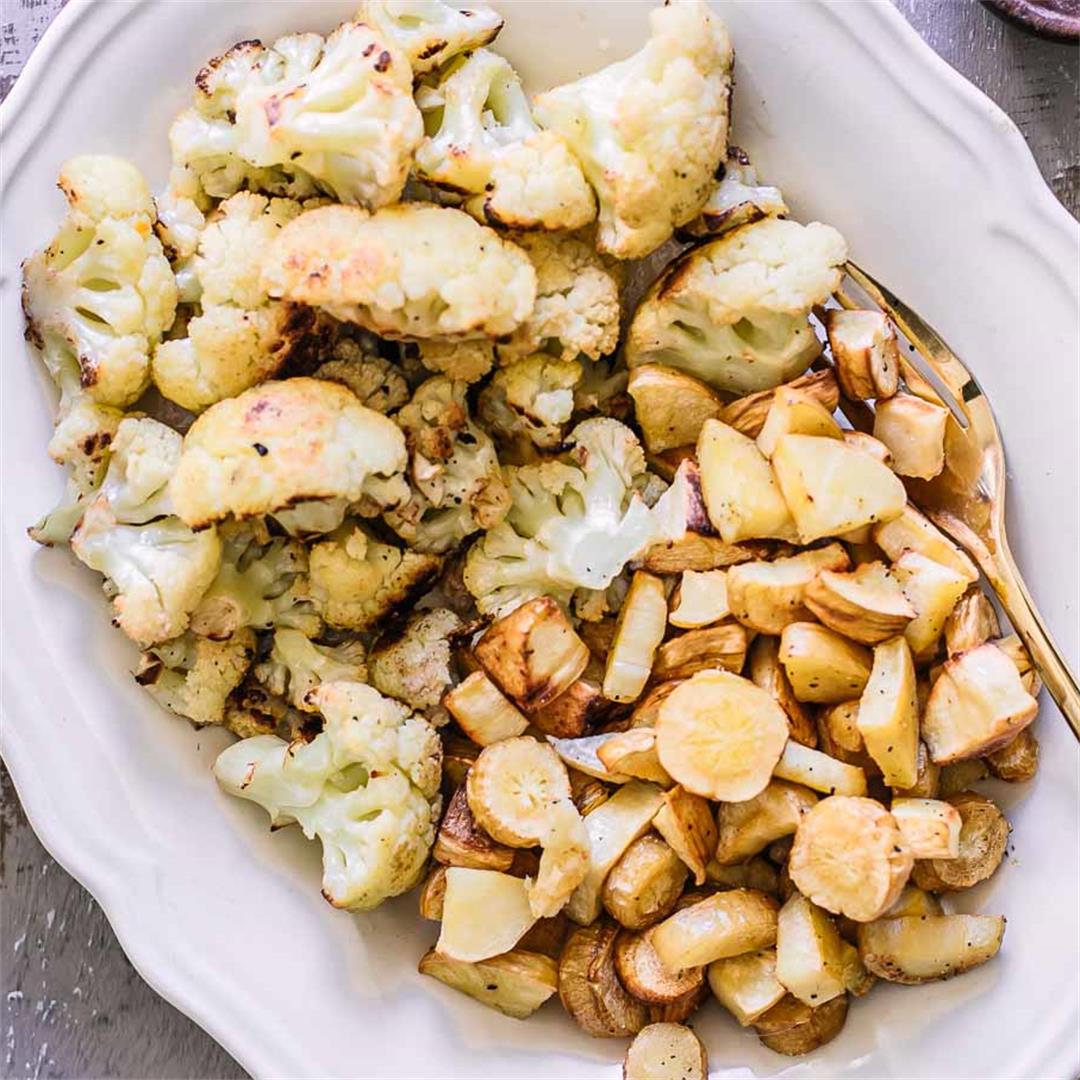 Roasted Cauliflower and Parsnips ⋆ 35 Minutes + 5 Ingredients!