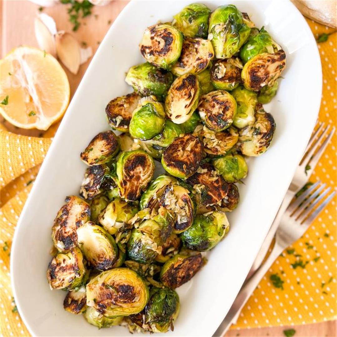 Spanish Garlic Brussels Sprouts | INSANELY Delicious & Easy
