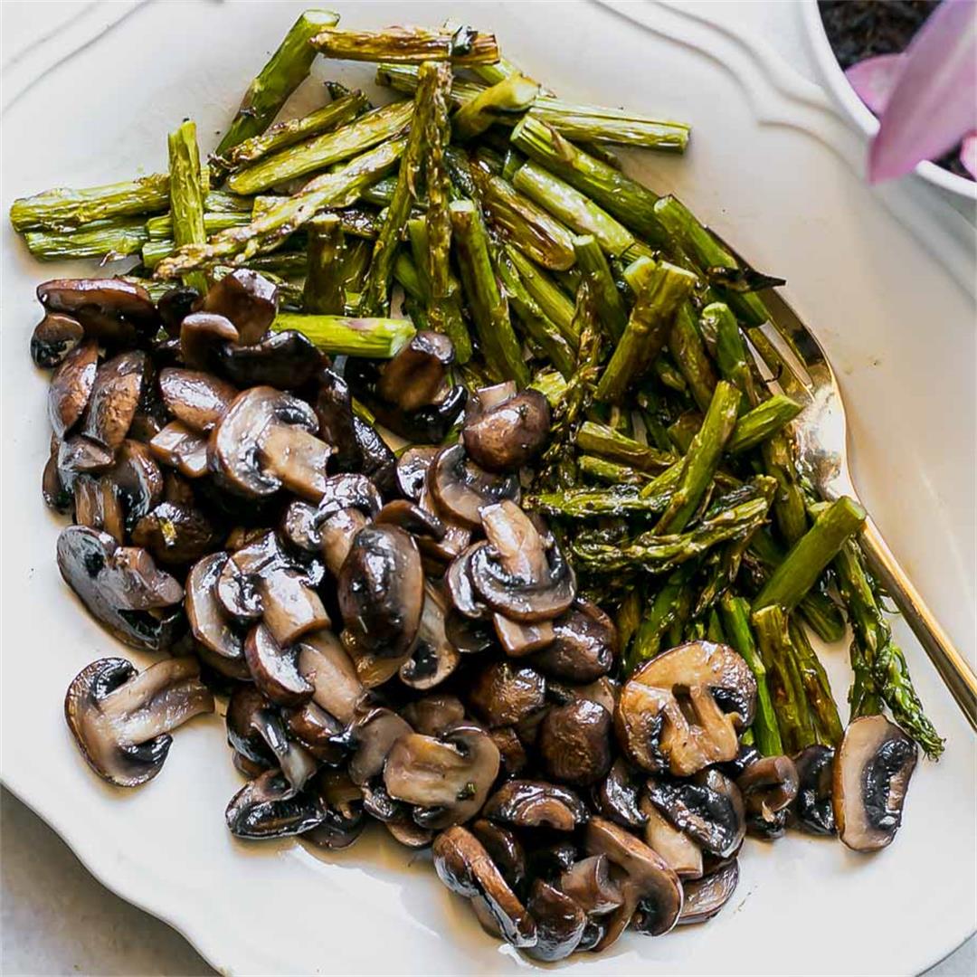 Roasted Asparagus and Mushrooms ⋆ 5 Ingredients + 30 Minutes!