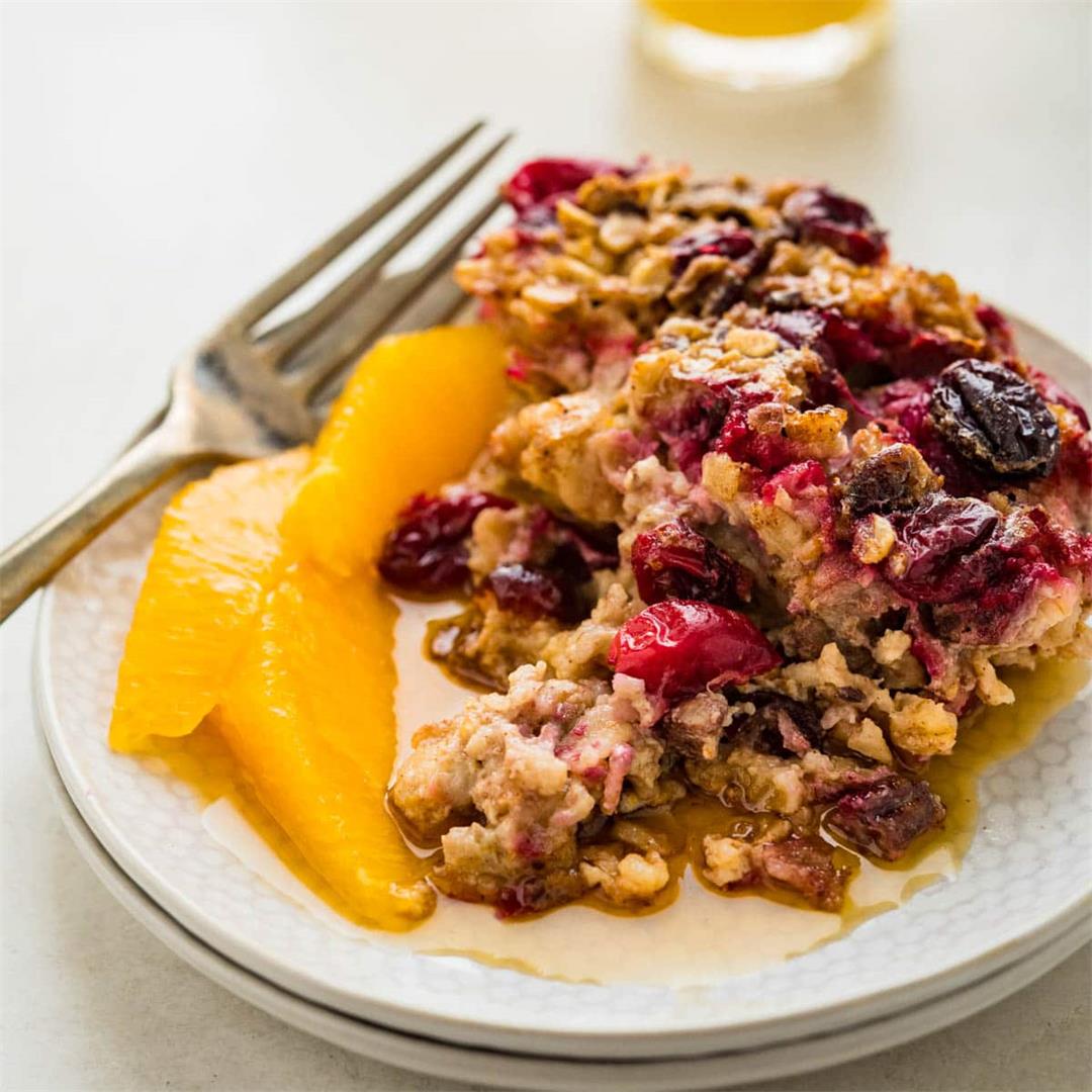 Banana Baked Oatmeal with Orange and Cranberry
