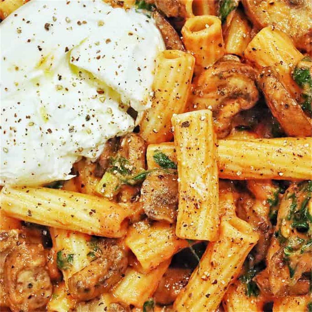 Date Night Rigatoni with Red Pepper Sauce