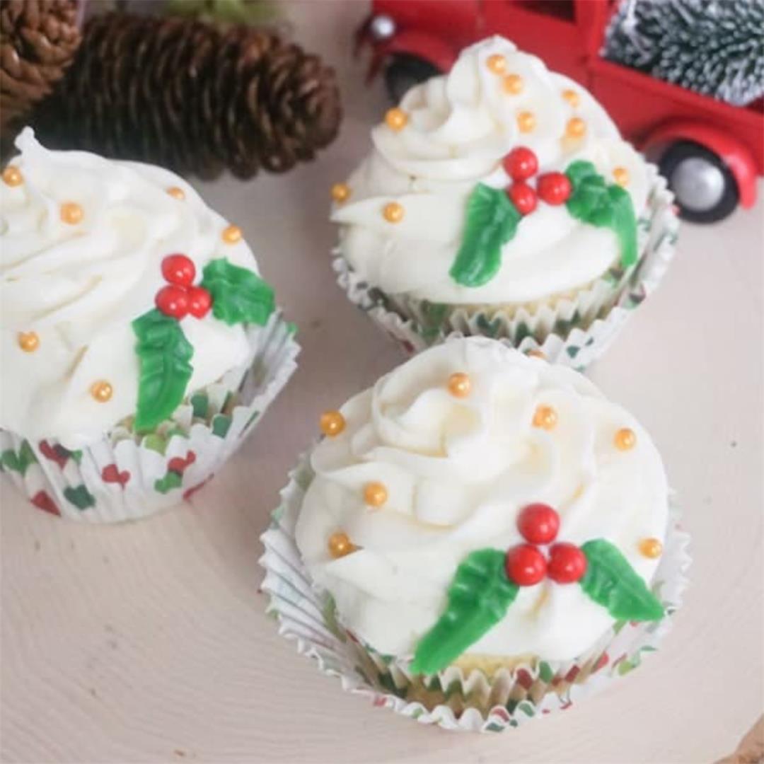 Christmas Holly Cupcakes - Cake Mix Recipes