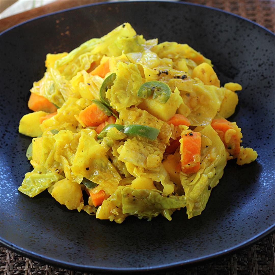 Ethiopian cabbage stew with turmeric and jalapeno