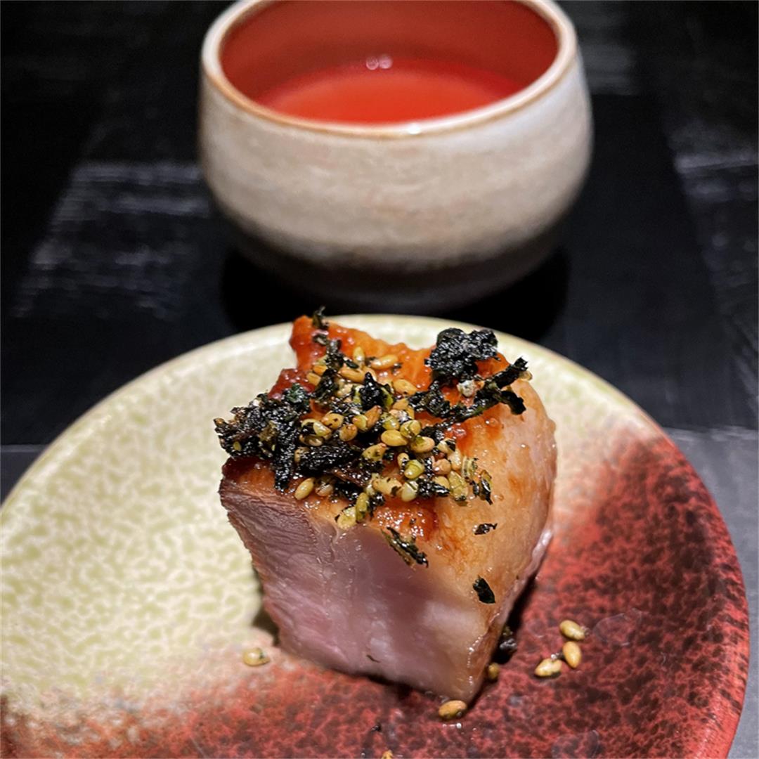 Shaoxing-wine pork belly with pine nuts and nori