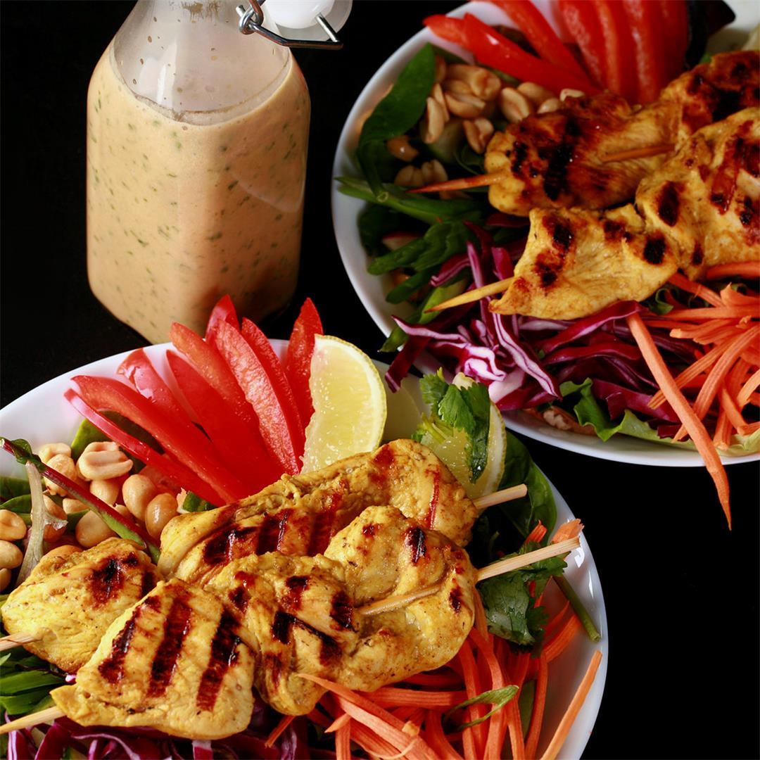 Chicken Satay Salad Recipe [with Peanut Dressing]