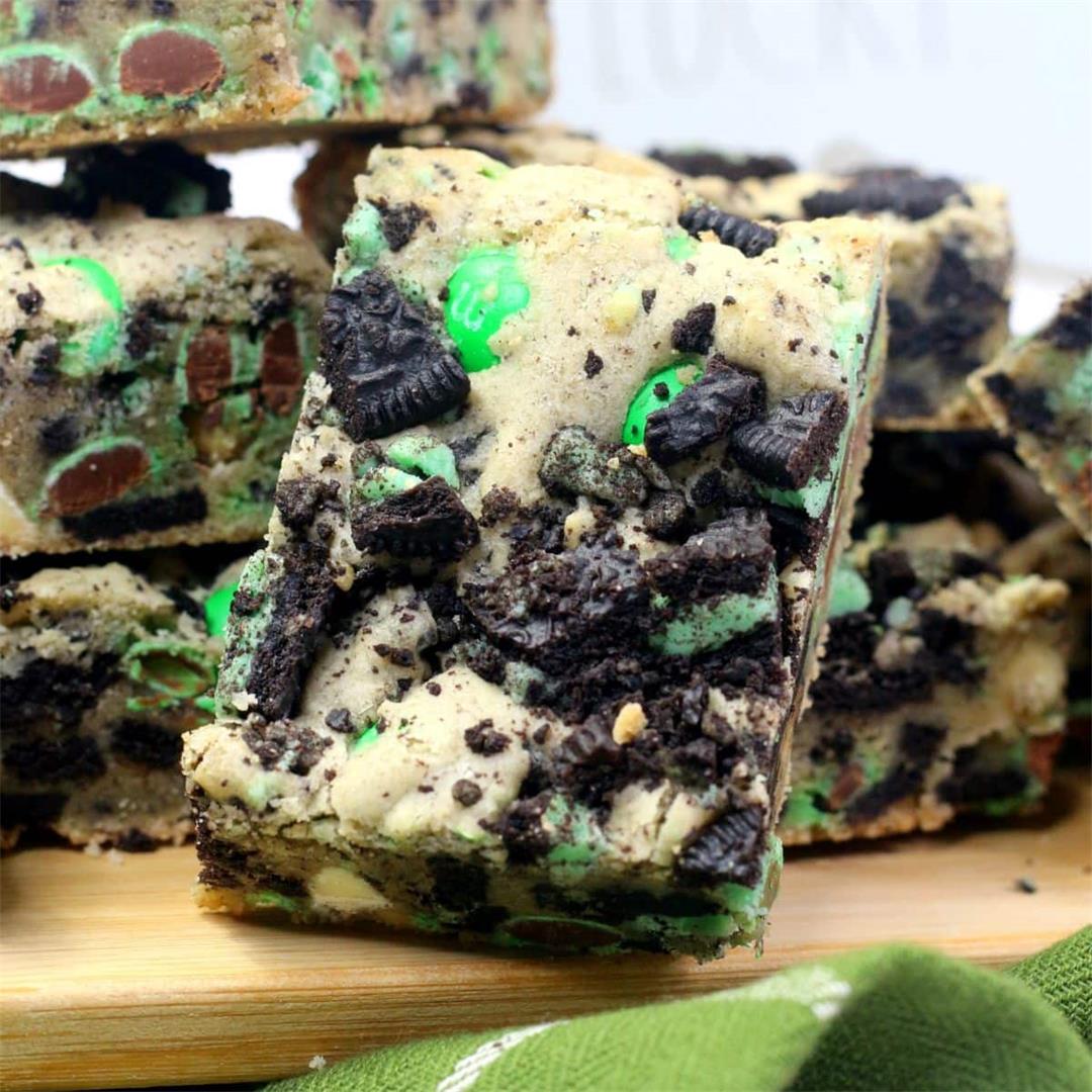 Loaded M&M Oreo Cookie Bars for St. Patrick’s Day