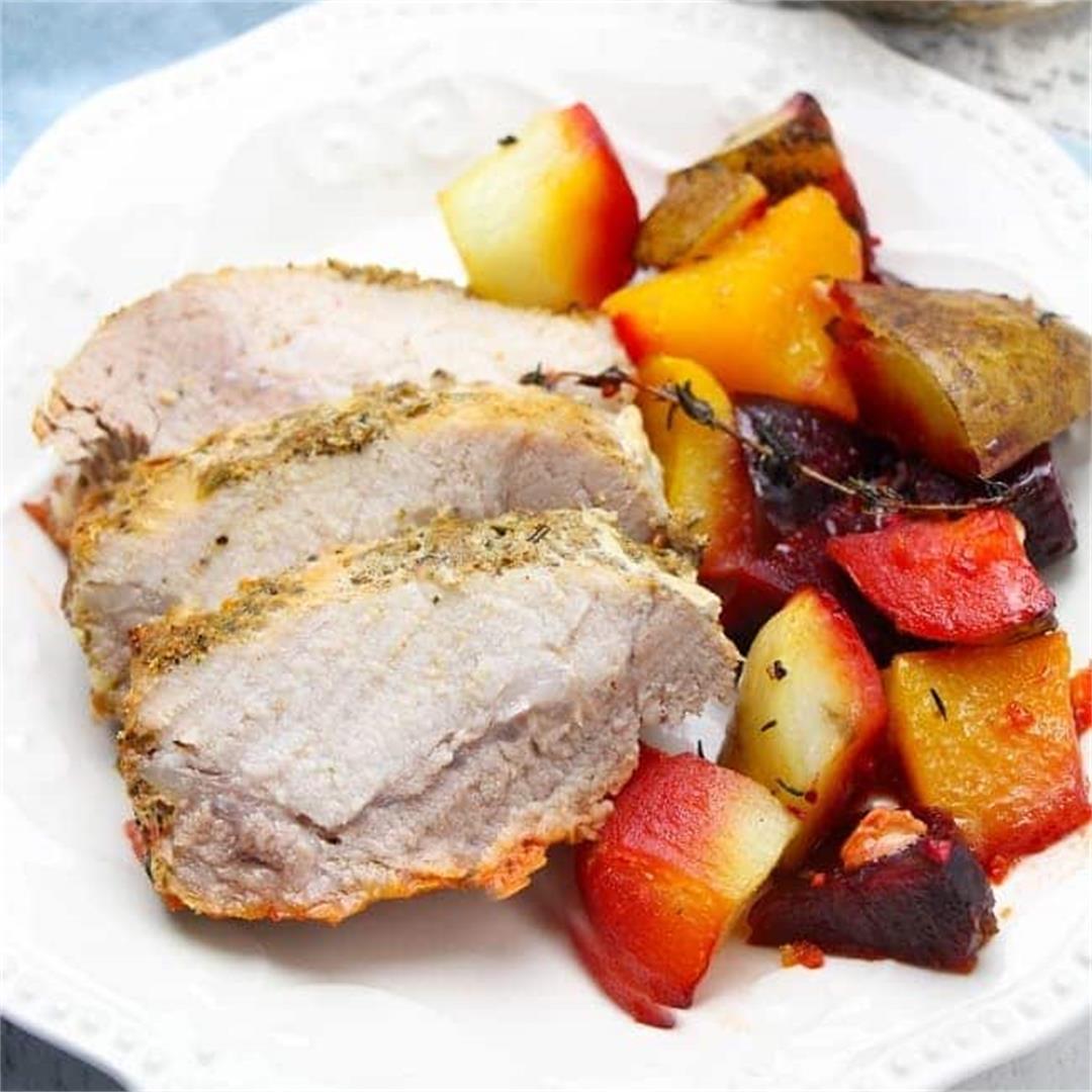 Roasted Garlic and Herb Pork Loin with Vegetables