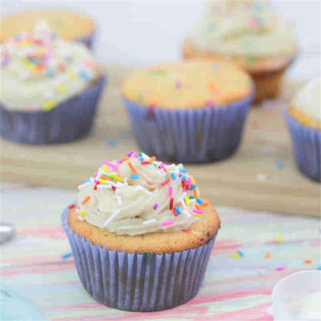 Easy Birthday Cake Protein Cupcakes (No Dairy Or Gluten, 17g Pr